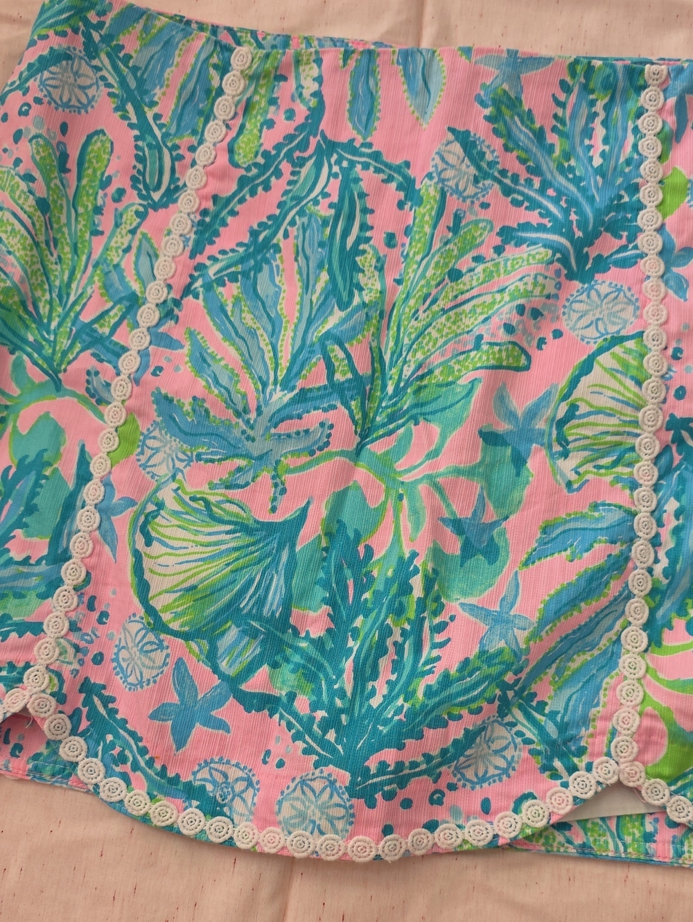 Lilly Pulitzer Pink with Aqua & Green Tropical Scalloped Skirt - Picture 5 of 10